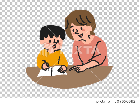Illustration of a mother gently teaching her to study Illustration of a mother gently teaching her to study 105650692