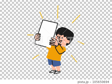 Illustration of a little boy who is happy that he got a good score in an exam or test Illustration of a little boy who is happy that he got a good score in an exam or test 105650694