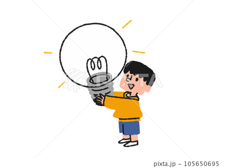大きな電球を持って立っている男の子のイラスト 105650695