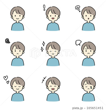 色々な表情をする男性のシンプルな上半身のイラストセット 105651451