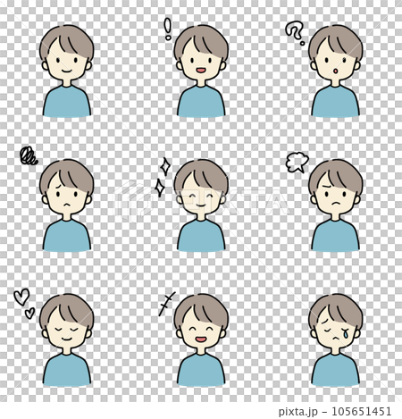 色々な表情をする男性のシンプルな上半身のイラストセット 105651451