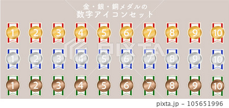 金・銀・銅の数字アイコンセット/イラスト/優勝/線/リボン/装飾 105651996