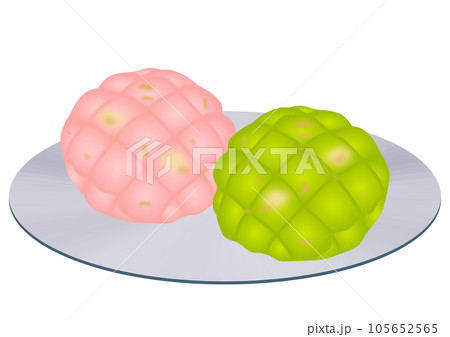 スチール皿に盛られた「いちごメロンパン」と「抹茶メロンパン」二個 スチール皿に盛られた「いちごメロンパン」と「抹茶メロンパン」二個 105652565