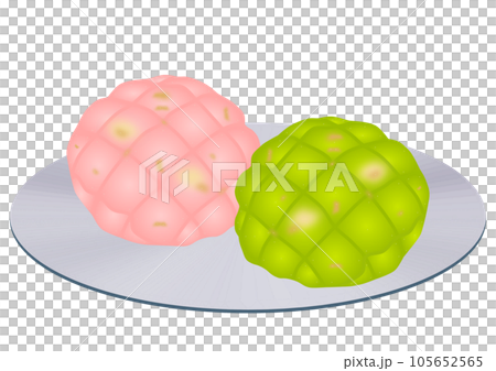 スチール皿に盛られた「いちごメロンパン」と「抹茶メロンパン」二個 スチール皿に盛られた「いちごメロンパン」と「抹茶メロンパン」二個 105652565