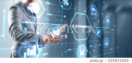 Businessman clicks E-commerce Global Business Digital Marketing Businessman clicks E-commerce Global Business Digital Marketing 105652800