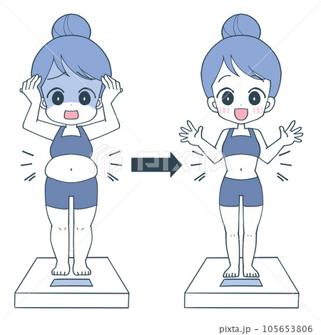 ダイエット中の女性のビフォーアフターのイラスト 105653806