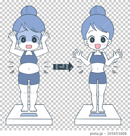 ダイエット中の女性のビフォーアフターのイラスト 105653806