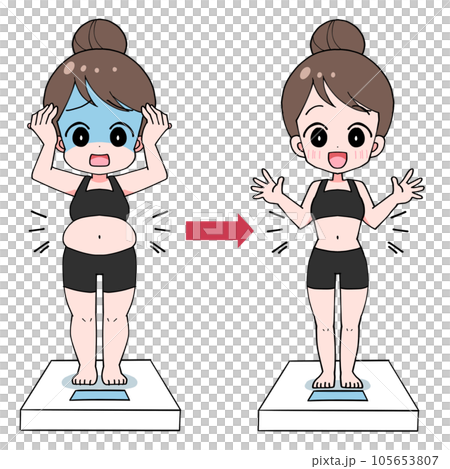 ダイエット中の女性のビフォーアフターのイラスト ダイエット中の女性のビフォーアフターのイラスト 105653807