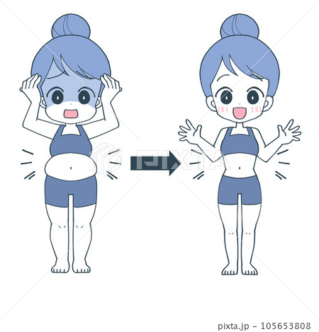 ダイエット中の女性のビフォーアフターのイラスト 105653808