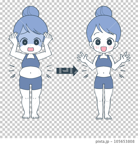 ダイエット中の女性のビフォーアフターのイラスト 105653808