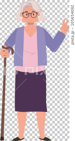 Positive Elderly Lifestyle concept. Happy Senior Woman Showing Peace Sign, Confident Smiling Elderly Lady. 105654092