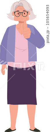 Positive Quality Approval by Senior Woman.  Senior Woman Giving Thumb Up for Quality Service. 105654093