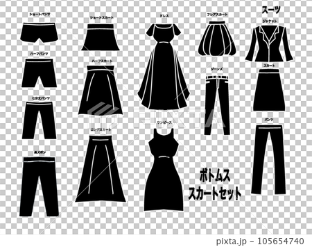 Icon of bottoms that can be used for apparel and clothing. Illustrations of skirts, pants, etc. Icon of bottoms that can be used for apparel and clothing. Illustrations of skirts, pants, etc. 105654740