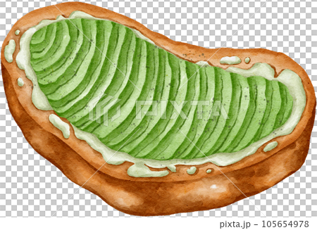 Avocado toast topped with cream, a watercolor-style drawing Avocado toast topped with cream, a watercolor-style drawing 105654978