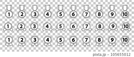 數字圖標集/插畫/勝利/線條/絲帶/裝飾/簡約/黑白/排名/排名 105655012