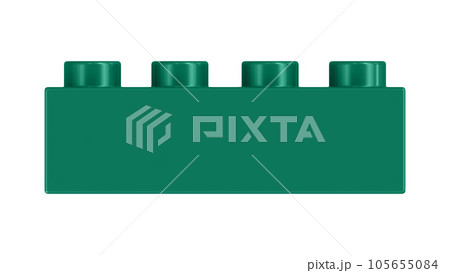 Bottle Green Lego Block Isolated on a White Background. Close Up View of a Plastic Children Game Brick for Constructors, Front View. High Quality 3D Rendering with a Work Path. 8K Ultra HD, 7680x4320 105655084