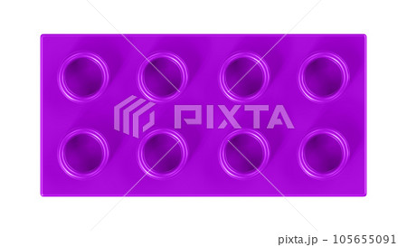 Magenta Purple Lego Block Isolated on a White Background. Close Up View of a Plastic Children Game Brick for Constructors, Top View. High Quality 3D Rendering with a Work Path. 8K Ultra HD, 7680x4320 105655091