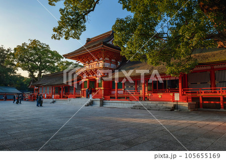 大分 宇佐神宮 夕陽に照らされる上宮 105655169
