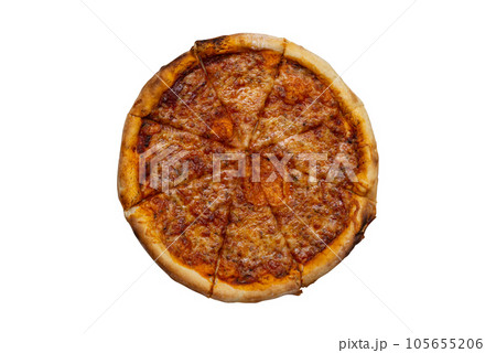 Tasty pizza from the top on white background.  105655206