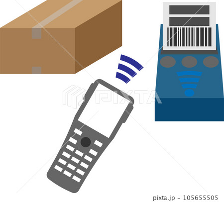 端末から小型プリンタでバーコードシールを出力するイメージ 105655505