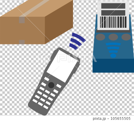 端末から小型プリンタでバーコードシールを出力するイメージ 105655505