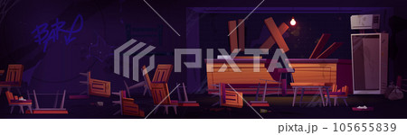 Abandoned bar interior with broken furniture 105655839