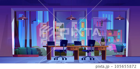 Cartoon company office interior at night Cartoon company office interior at night 105655872