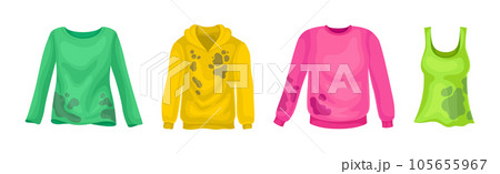 Spotted and Dirty Clothing with Stain for Laundry Vector Set 105655967