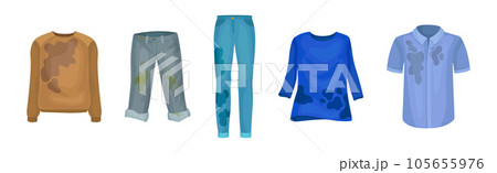 Spotted and Dirty Clothing with Stain for Laundry Vector Set 105655976