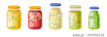 Preserved Food in Closed Glass Jars Vector Set Preserved Food in Closed Glass Jars Vector Set 105656116