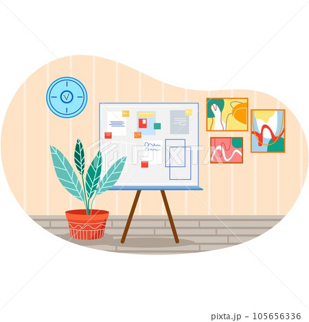 Vector office chalkboard with graph and notice Vector office chalkboard with graph and notice 105656336
