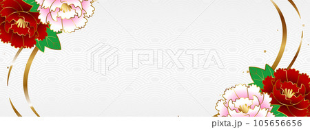 高級感のある牡丹のバナー　ホワイト＆ゴールド 105656656
