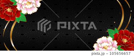 高級感のある牡丹のバナー　ブラック＆ゴールド 105656657