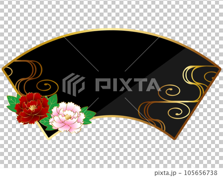 奢華牡丹扇形鏡框黑金 105656738