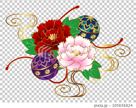 Luxury peony and Temari icon Kanzesui 105656824