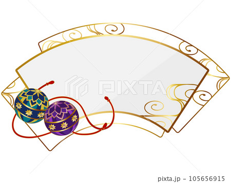 高級感のある手まりと扇型フレーム ホワイト&ゴールド 高級感のある手まりと扇型フレーム ホワイト&ゴールド 105656915