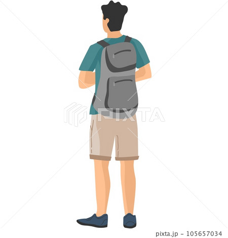Man tourist with backpack backside vector icon 105657034