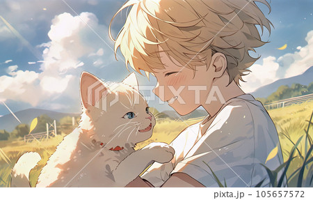 猫と仲良しの少年 猫と仲良しの少年 105657572