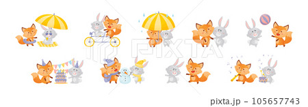 Humanized Fox and Hare Engaged in Different Activity Vector Set Humanized Fox and Hare Engaged in Different Activity Vector Set 105657743