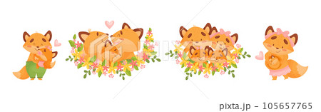 Happy Fox Family with Mother, Father and Little Cub Vector Set Happy Fox Family with Mother, Father and Little Cub Vector Set 105657765