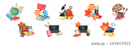 Back to School with Stationery Object Vector Composition Set 105657915