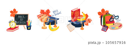Back to School with Stationery Object Vector Composition Set 105657916