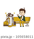 ロボットと旅行する男性【ロボットとの暮らし・旅行・案内・出張・ガイド・荷物持ち】イラスト 105658011