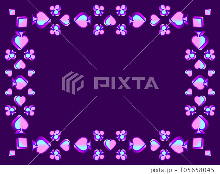 Frame with card suits: diamonds, hearts, clubs, spades in 3d style. Isometric symbols of card suits with gradient. Card game, casino. Design a template for invitation and banner. Vector illustration 105658045