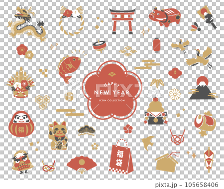 Japanese New Year's lucky charm icon set (Japanese material collection) 105658406