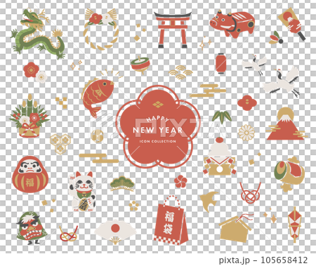 Japanese New Year's lucky charm icon set (Japanese material collection) Japanese New Year's lucky charm icon set (Japanese material collection) 105658412