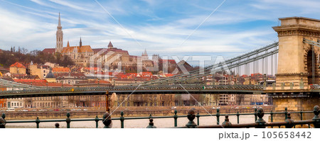 Chain bridge, Budapest, Hungary and Buda panorama Chain bridge, Budapest, Hungary and Buda panorama 105658442
