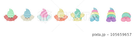 かわいいカラフルなやどかりのイラストセット 105659657