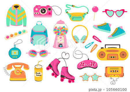 Retro 80s 90s clipart set. Cute y2k glamour fashion patches, badges, stickers 105660100