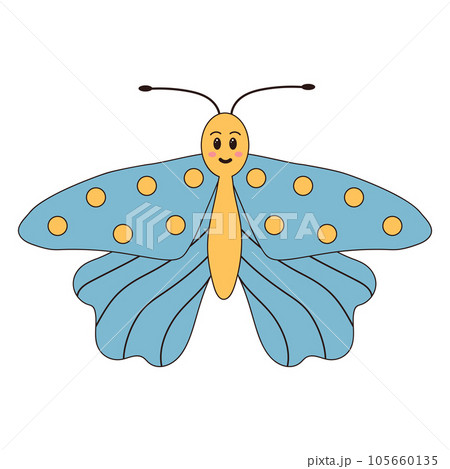 Groovy retro cartoon butterfly character. Linear color vector illustration Groovy retro cartoon butterfly character. Linear color vector illustration 105660135